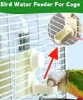 No Mess No Fuss Bird Water Dispenser And Food Feeder Set With Heavy Duty Perch Pole For Parrot Cage Accessories showing detachable feeder and water bottle.