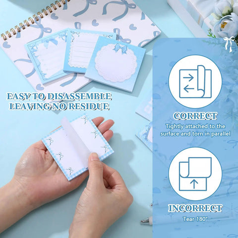 Blue Bow Stationery Set For School And Office Dope A5 Notebook 12 Smooth Gel Pens 6 Sticky Notes Pencil Pouch Kawaii Kit tear tips