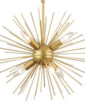 Gold Sputnik Chandelier With Six Lights, Vintage Geometric Pendant Fixture, Farmhouse Style Ceiling Light, Starburst Design