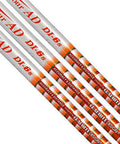 Tour Ad DI8 Graphite Driver Shaft X Stiff 85 Gram Weight With Bold Orange Accent Look, close-up of shaft design and graphics.