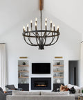 Spacious living room with large black chandelier and modern decor. Dope Modern Sputnik Chandelier Pendant Light Industrial 6 Light Gold and Black Ceiling Fixture With Adjustable Height for Kitchen Island Bedroom Dining Room Living Room Farmhouse Decor lighting.