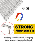 Close-up of Long Magnetic Square Drive Screwdriver Bit Set, 1/4 Inch Hex Shank, 6 Inch Length, 10-Piece S2 Steel Bits.