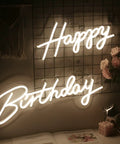 Happy Birthday Neon Sign Led Wall Decor Warm White Glow Two Piece Display For Birthday Party Setup