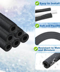 Insulating Foam Pipe Covers For Outdoor And Indoor Water Lines, Heavy Duty Foam Tube Insulation For Freeze Protection, Fits Three Quarter Inch Pipes, 12 Pack, Easy Slip On Outdoor Water Pipe Sleeve displayed with easy installation and water resistance features.