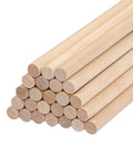 Hassle Free 25 Pack Wood Dowel Rods 3/8 Inch By 15 Inch Smooth Unfinished Craft Sticks For Macrame DIY Creations And Home Decor Natural Hardwood Heavy Duty Wooden Sticks stacked in a pyramid.