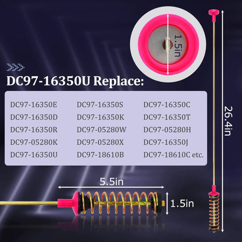 Direct Fit Washer Suspension Rods Replacement dimensions and part numbers displayed.