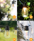 50Ft Led Outdoor String Lights With Dimmer And App Control, weatherproof S14 Edison bulbs in sun, water, wind, and snow.