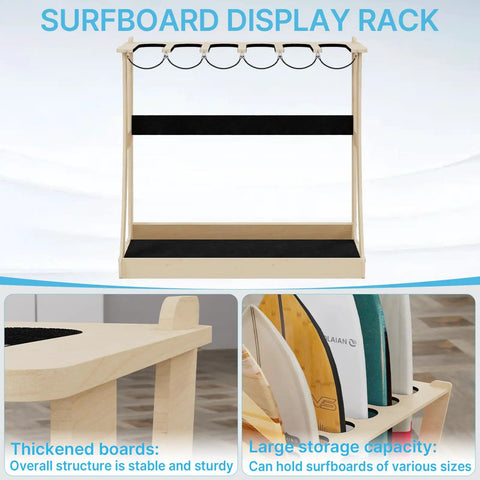 Easy Assembly Wooden Surfboard Rack For Six Boards With Foam Padding And Elastic Safety Straps Built Beefy For Serious Riders