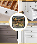 Four Pack Square Cabinet Knobs Set Black Glass And ABS Handles For Kitchen Cabinets with decorative flower and fence style.