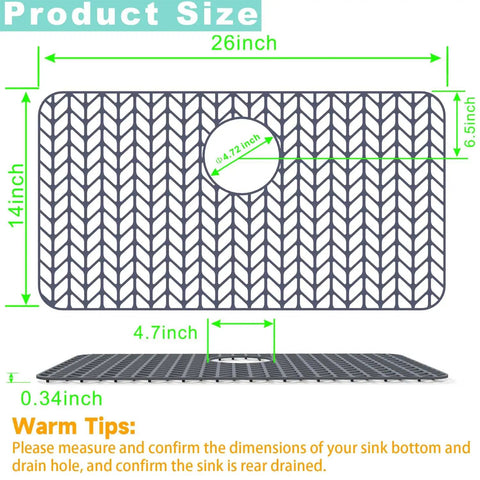 Graphic showing Heat Resistant Silicone Sink Protector Mat For Stainless Steel Sinks 28.4 By 15.2 Inches Folding Heavy Duty