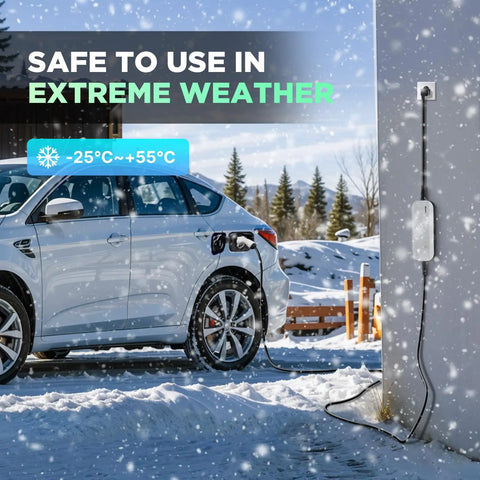 Level 1 EV Charger With 15A 110V NEMA 5 15 Plug Portable 20 Foot Cable Home Charging Station For All J1772 Electric Cars FCC CE Certified Weatherproof IP65 Auto Shutoff in snow