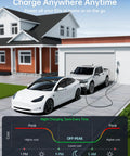 Heavy Duty Level 2 Electric Vehicle Charger With 32 Amp Power And A No Fuss Nema 14 50 Plug charging two EVs in driveway.