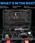 Contents of Newtry Cordless Rebar Tie Gun Automatic Electric Tying Tool kit including battery, charger, and accessories.