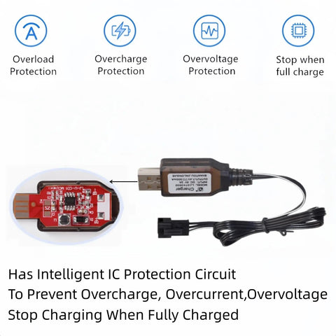 2 Pack SM 3P RC Charger Kit with SM 3PIN Plug for 7.4V 2S LiPo Batteries USB 5V 2A Input 500mA Output Fast Charge