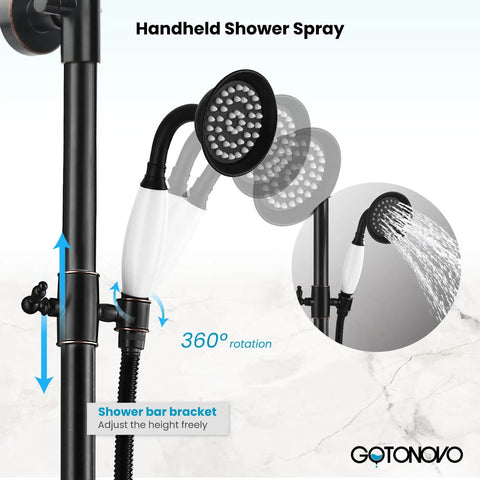 Oil Rubbed Bronze Shower Faucet Set With 8 Inch Rainfall Shower Head Handheld Spray rotating wall-mounted shower bracket