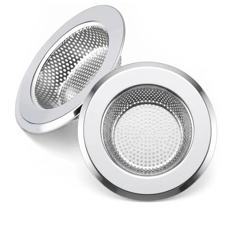 Set Of Two Sink Drain Strainers Keeping Your Pipes Free Of Nasty Gunk While Trapping Messy Hairballs So You Can Kick Clogs To The Curb Featuring A Deep Basket Fit For Bath Or Kitchen Basin, stainless steel, double mesh design.