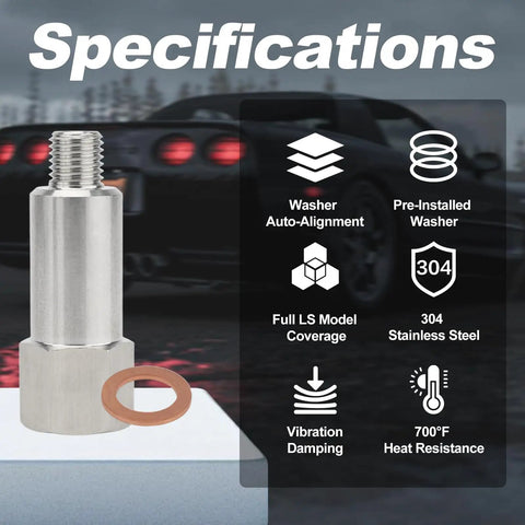 Stainless Steel Coolant Temperature Sensor Adapter For LS Engine Swaps M12 1.5 To Three Eighths Inch NPT Plug And Play Install Keeps OEM Sensors In Place On LS X LS1 LS3 LS2 LM4 LS7 LQ9, 304 stainless steel adapter with washer