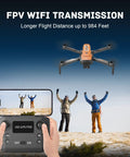 4K Camera GPS Drone With Auto Return And Foldable Design in flight, FPV live video on controller screen, outdoor setting