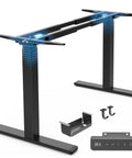 Huuger Dual Motor Electric Standing Desk Frame Black features adjustable legs and control panel for ergonomic home office setup.