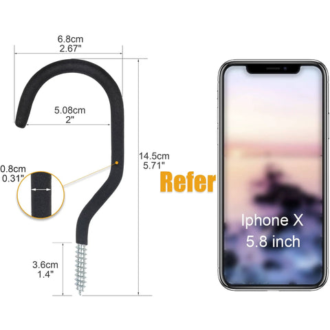 Dimensions of a heavy-duty bike hook compared to iPhone X for Road Bike Hooks For Garage Walls And Ceilings Heavy Duty Bicycle Hangers.