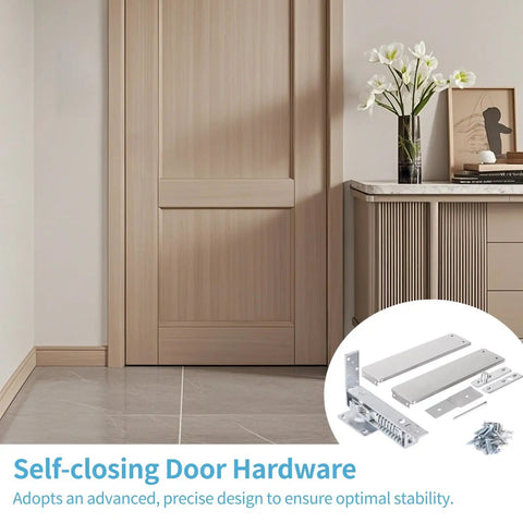 Double Action Self Closing Door Hinge With Cover Plates, Beefy Stainless Steel Pivot For Wood Doors, in modern indoor setting.