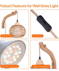 Go-To Rattan Hanging Grow Light For Indoor Plant Parents features bohemian style shade, on/off switch, and wooden mount setup.