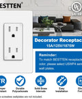 15 Amp Decor Outlet Tamper Resistant Electrical Wall Receptacle 15A 125V 1875W White Gloss Finish UL Listed Ideal For Residential And Commercial Use 40 Pack shown in living room setup