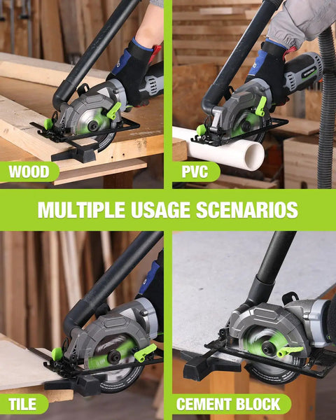 Compact 5.8 Amp Circular Saw With Parallel Guide Delivers 3500 RPM For Wood PVC Tile And Cement Block Cuts In Action