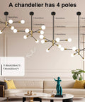 Room with Sputnik Chandelier Pendant Light Black And Gold, Mid Century Modern Industrial E26 Ceiling Fixture, adjustable rods