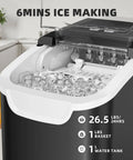 Countertop Ice Maker Machine With Quick Ice 8 Cubes In 6 Minutes 26.5 Lbs Per Day Self Cleaning Two Ice Sizes Ultra Quiet Black