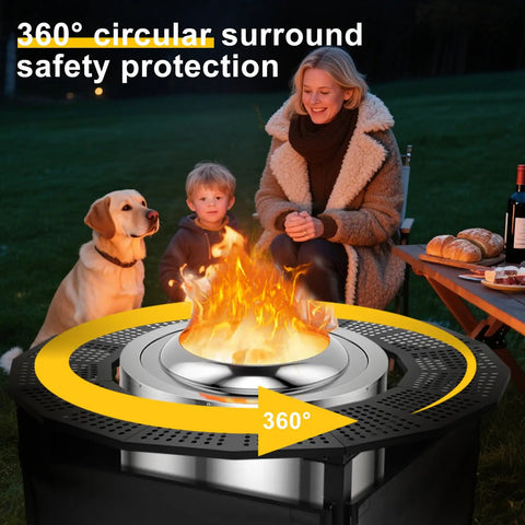 37 Inch Fire Pit Surround Tabletop For Solo Stove Bonfire Ranger 2.0 With Circular Safety Barrier And Heat Insulation Base