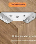 Heavy Duty Stainless Steel Corner Brackets For Furniture Shelves And Cabinets With Matched Screws Tough As Nails Angle Braces installed in wood.
