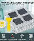 Ditch Sneaky Drain Clogs Now With These Heavy Duty Disposable Hair Catcher Stickers in an 80 pack with a scoop for easy cleaning.