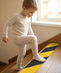 Heavy Duty Non Slip Traction Tape for Indoor Outdoor Stairs and Floors, yellow caution grip tape installed on wooden stair step