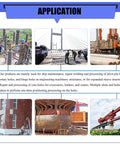 BREVELTION portable hole drilling boring machine application diagram; shows bridge, crane scenes; 35-80mm bore.