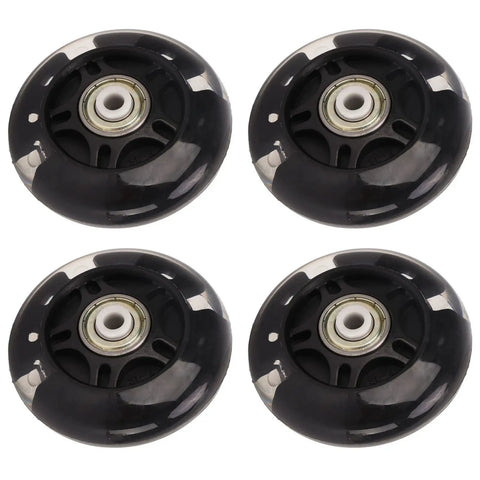 Four black 69mm inline skate wheels with bearings ultra quiet PU rubber shock absorption strong grip smooth ride easy install