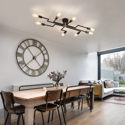 8 Light Sputnik Ceiling Light Fixture Semi Flush Mount Chandelier For Farmhouse Dining Room Living Room Bedroom Kitchen Sleek Modern Lighting E26 LED Compatible Bulbs Not Included