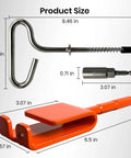 Product dimensions of Ice Anchor Tool Kit For Cold Weather Fishing And Camping, featuring stainless steel stakes and drill adapter.