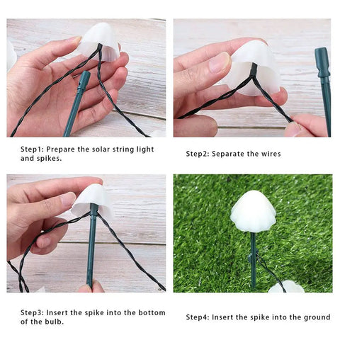 Mushroom Solar String Lights 20-Pack, 37.7ft Fairy Color Changing Outdoor Pathway Lights installation steps