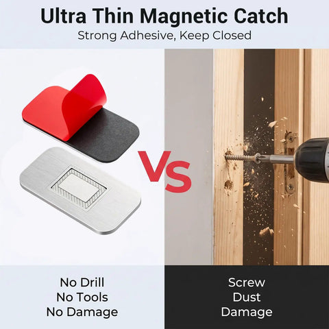 Super Strong 24 Pack Cabinet Magnets With Adhesive Secure Door Closure For Drawers And Cupboards comparison of adhesive catch vs drilled catch