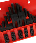 58 Piece M10 Machinist Clamp Kit Pro Grade T Slot Clamp Set organized in red storage box