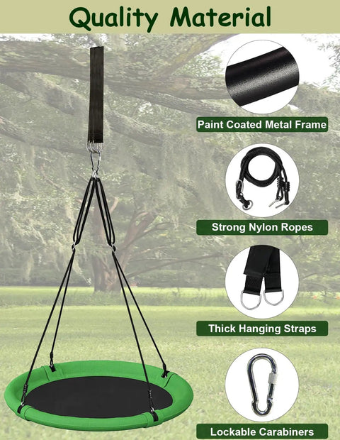 24 Inch Saucer Tree Swing Set For Kids And Adults, Adjustable Backyard Or Outdoor Playground Swing, Green And Black, 1 Pack.
