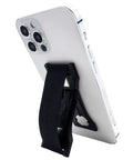 Premium Silicone Phone Strap Grip With Magnetic Mount And Kickstand for Smartphones and Tablets on silver phone