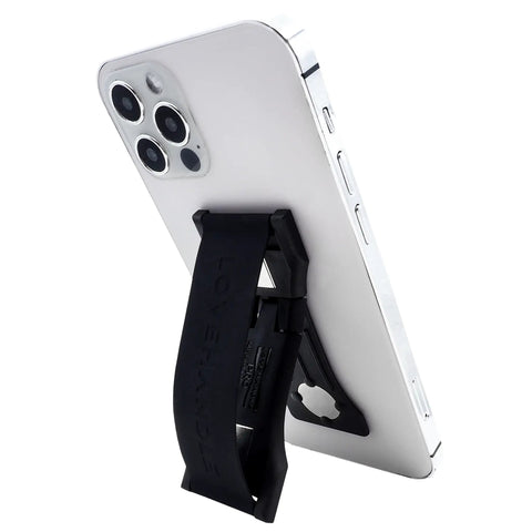 Premium Silicone Phone Strap Grip With Magnetic Mount And Kickstand for Smartphones and Tablets on silver phone