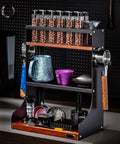Wall Mounted Coffee Bean Storage With 12 Glass Dosing Tubes And Espresso Tools Organizer, Solid Wood Kitchen Rack for Barista Tools.