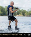 Wakeboarder in CGA Approved Neoprene PFD Vest For Water Sports Boat Ready Lightweight Flex Lite Foam Black Large
