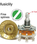 Split Shaft 3/8 Inch 500K Linear Taper Potentiometers For Electric Guitars And Basses, 24-spline knob detail