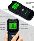 5 In 1 Stud Finder Wall Scanner With Audio Alarm And HD LCD Display showing detection features and buttons
