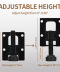 Diagram of Four Pack Adjustable Furniture Levelers L Shaped 2 Point 2 Inch Heavy Duty Metal Feet showing height adjustment range.