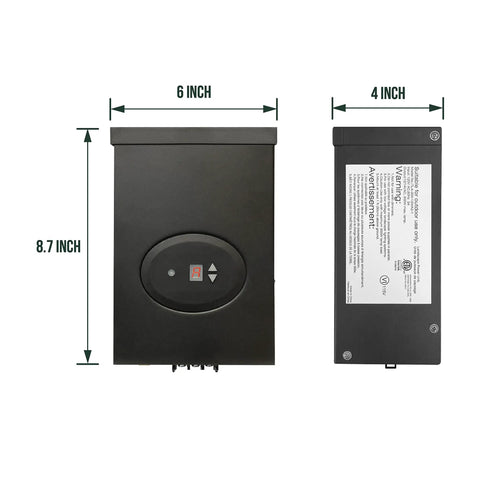Low Voltage Landscape Lighting Transformer With Timer And Dusk To Dawn Sensor, 300W ETL Listed, dimensions 8.7x6x4 inches